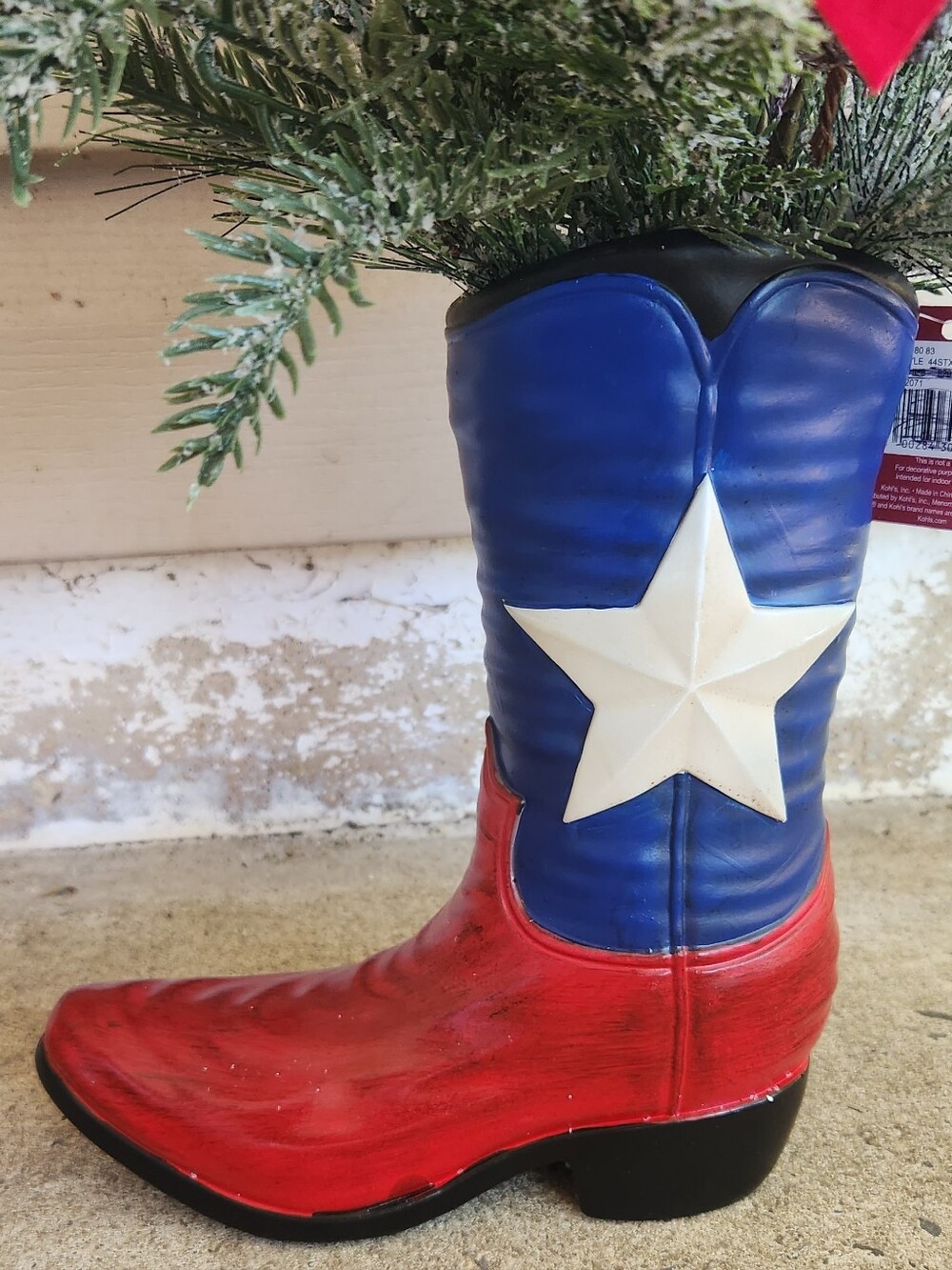 Festive Texas Cowboy Boot Faux Poinsettia Pine Bouquet Christmas Decor - Picture 3 of 11